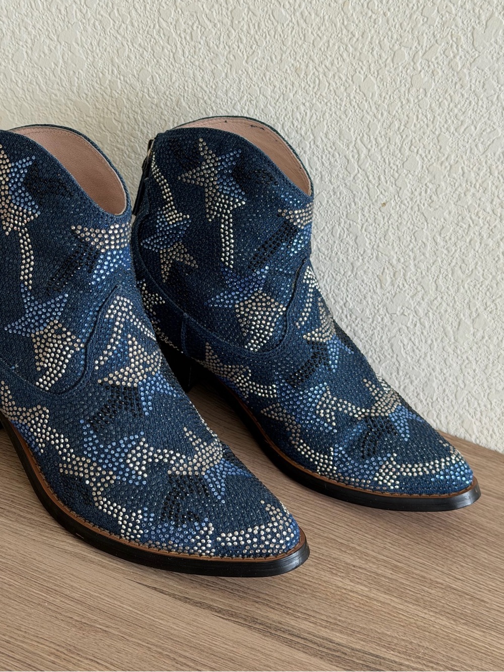 Lola Cruz Blue Star Crystal Embellished Western Ankle Boots Statement Booties 38 - Picture 12 of 14